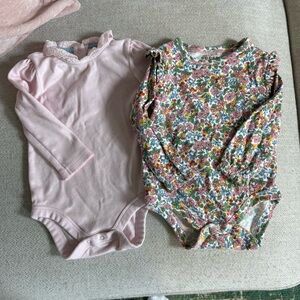 Boden Girls' Pink and Floral Long-Sleeve One-Piece Bodysuits